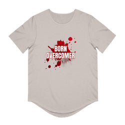 Collection of Born Overcomer Men's Jersey Curved Hem Tee - Inspirational Graphic Tee in a gallery layout
