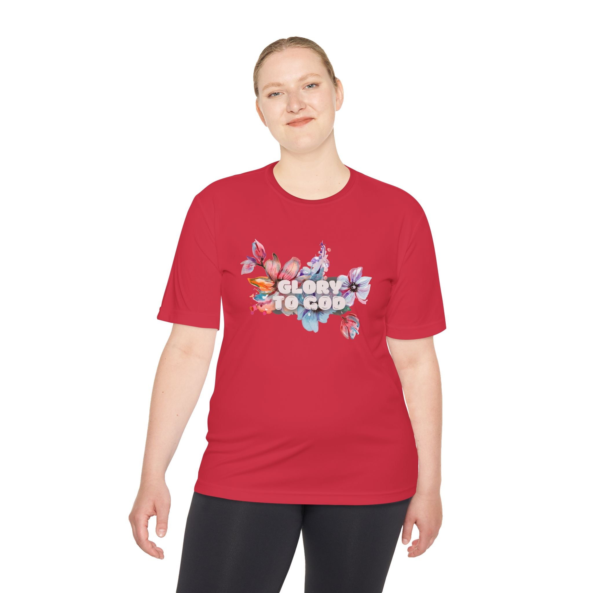 Collection of Women's Moisture Wicking Tee - 'Glory to God' Floral Design in a gallery layout