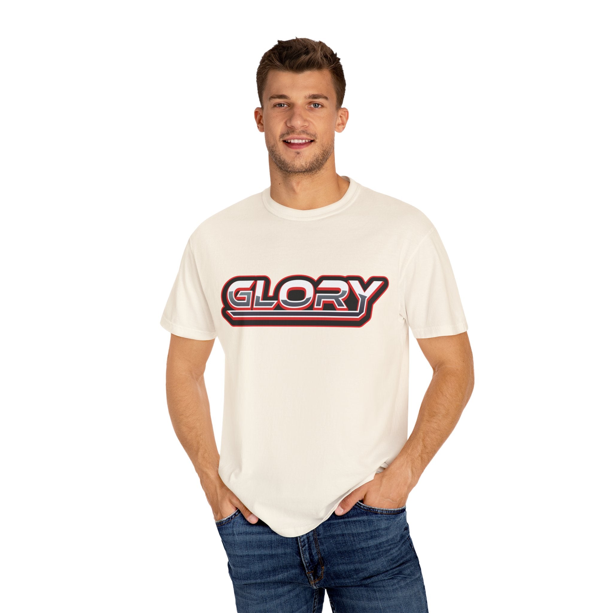 Collection of Unisex Garment-Dyed T-Shirt - 'GLORY' Graphic Tee for Everyday Wear in a gallery layout