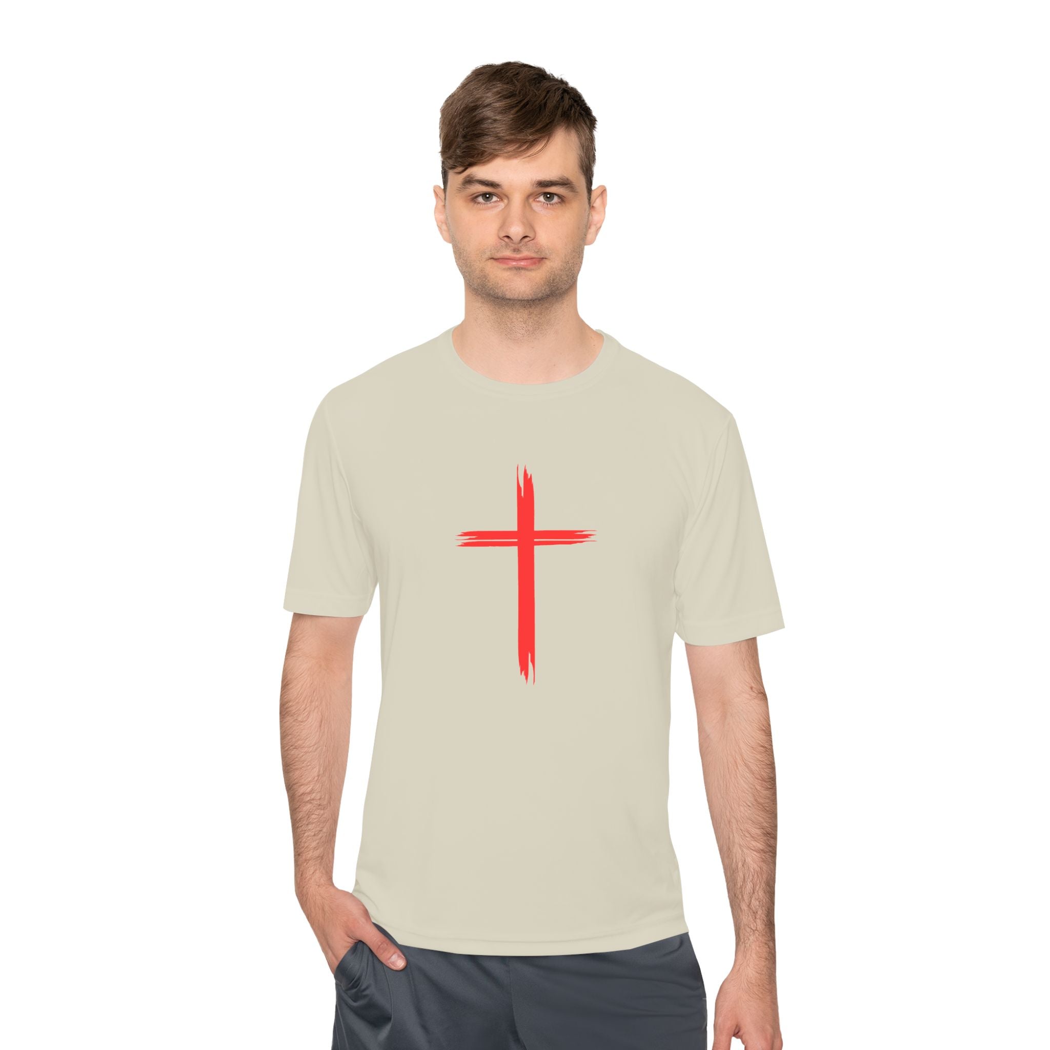 Collection of Unisex Moisture Wicking Tee - Cross and Heart 316 Design in a gallery layout