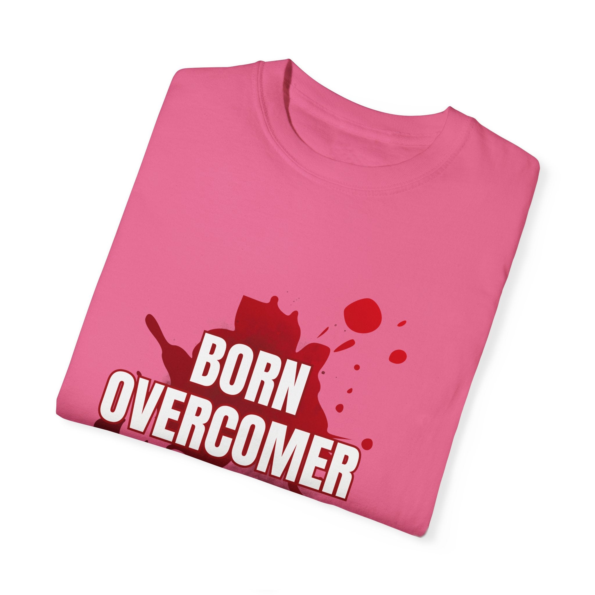 Collection of Born Overcomer Unisex Garment-Dyed T-shirt - Inspirational Tee for Motivated Individuals in a gallery layout