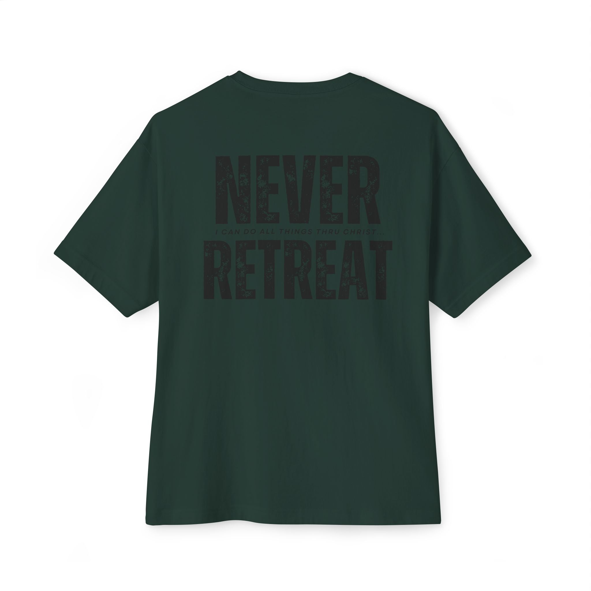 Collection of Motivational Oversized Tee - Never Retreat, Comfort Shirt, Casual Wear, Inspirational Gift, Unisex T-Shirt, Relaxed Fit in a gallery layout