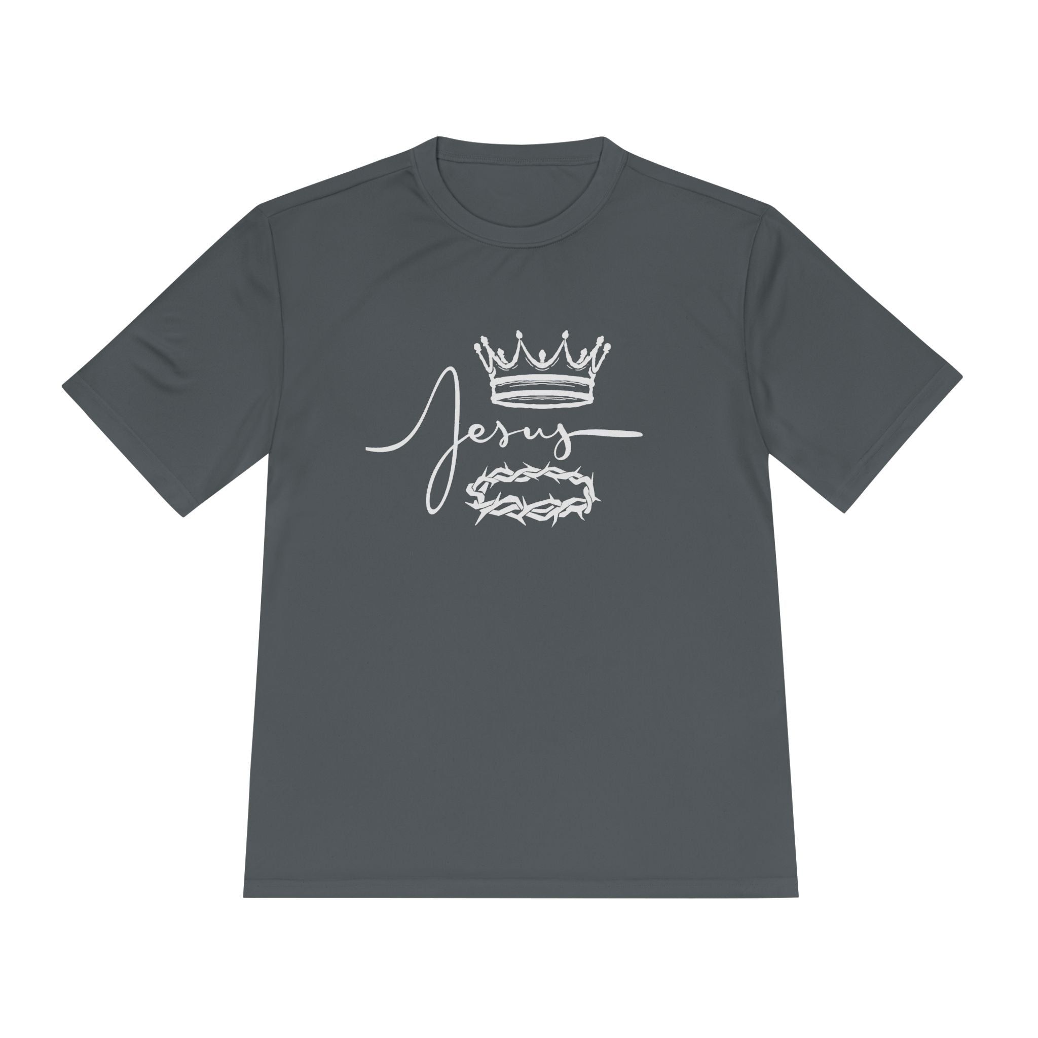 Collection of Faith-Inspired Unisex Moisture Wicking Tee - 'Jesus' Crown Design in a gallery layout