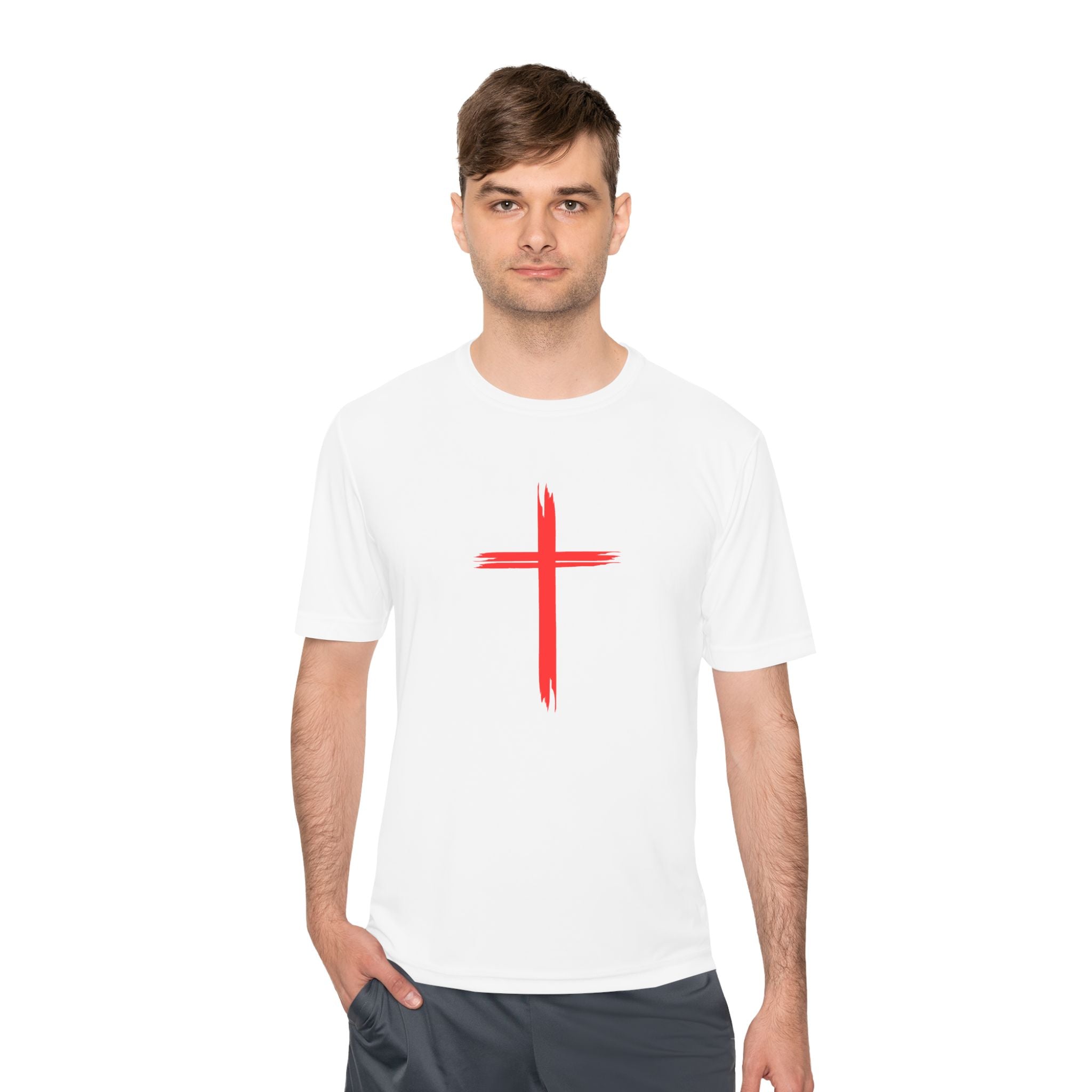 Collection of Unisex Moisture Wicking Tee - Cross and Heart 316 Design in a gallery layout
