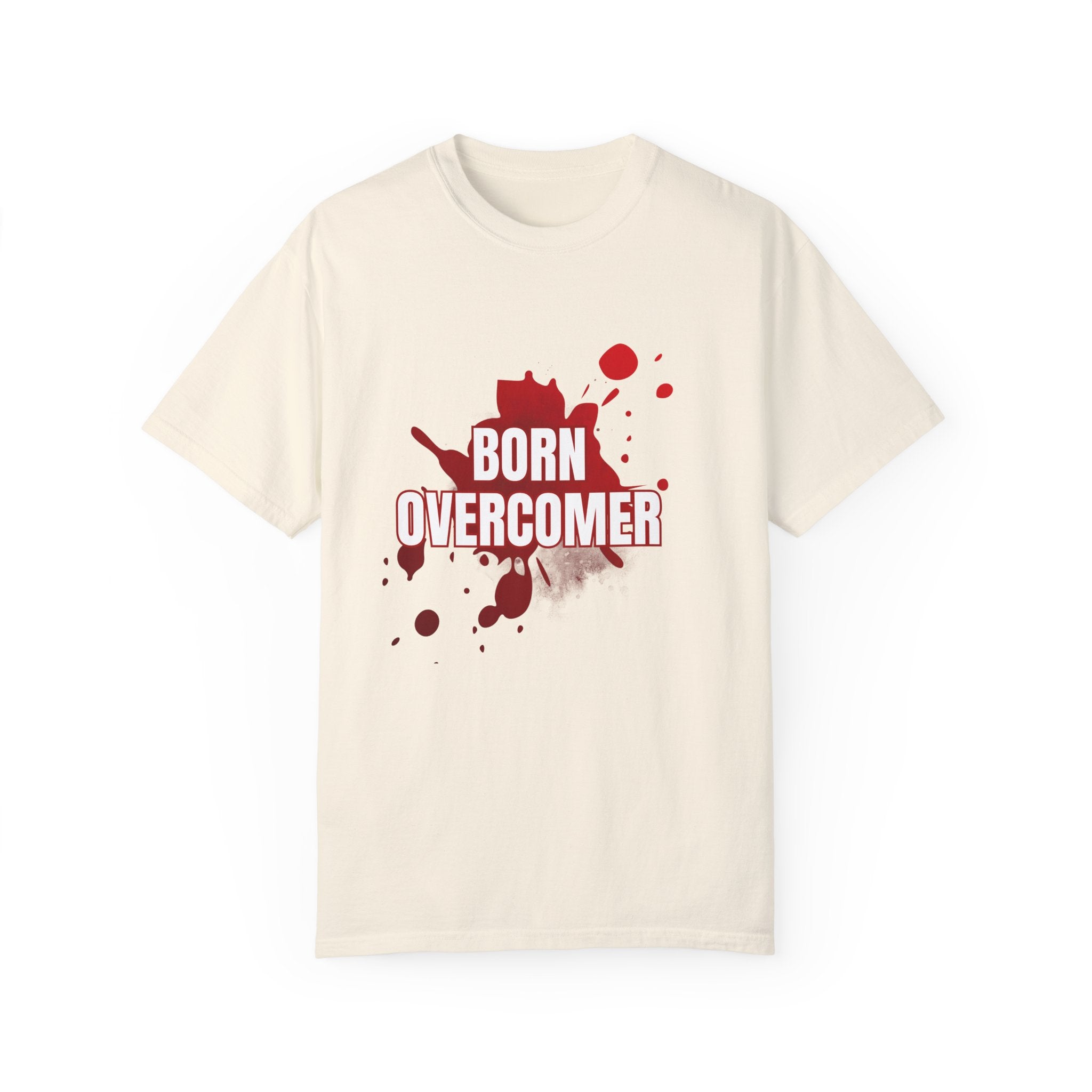 Collection of Born Overcomer Unisex Garment-Dyed T-shirt - Inspirational Tee for Motivated Individuals in a gallery layout