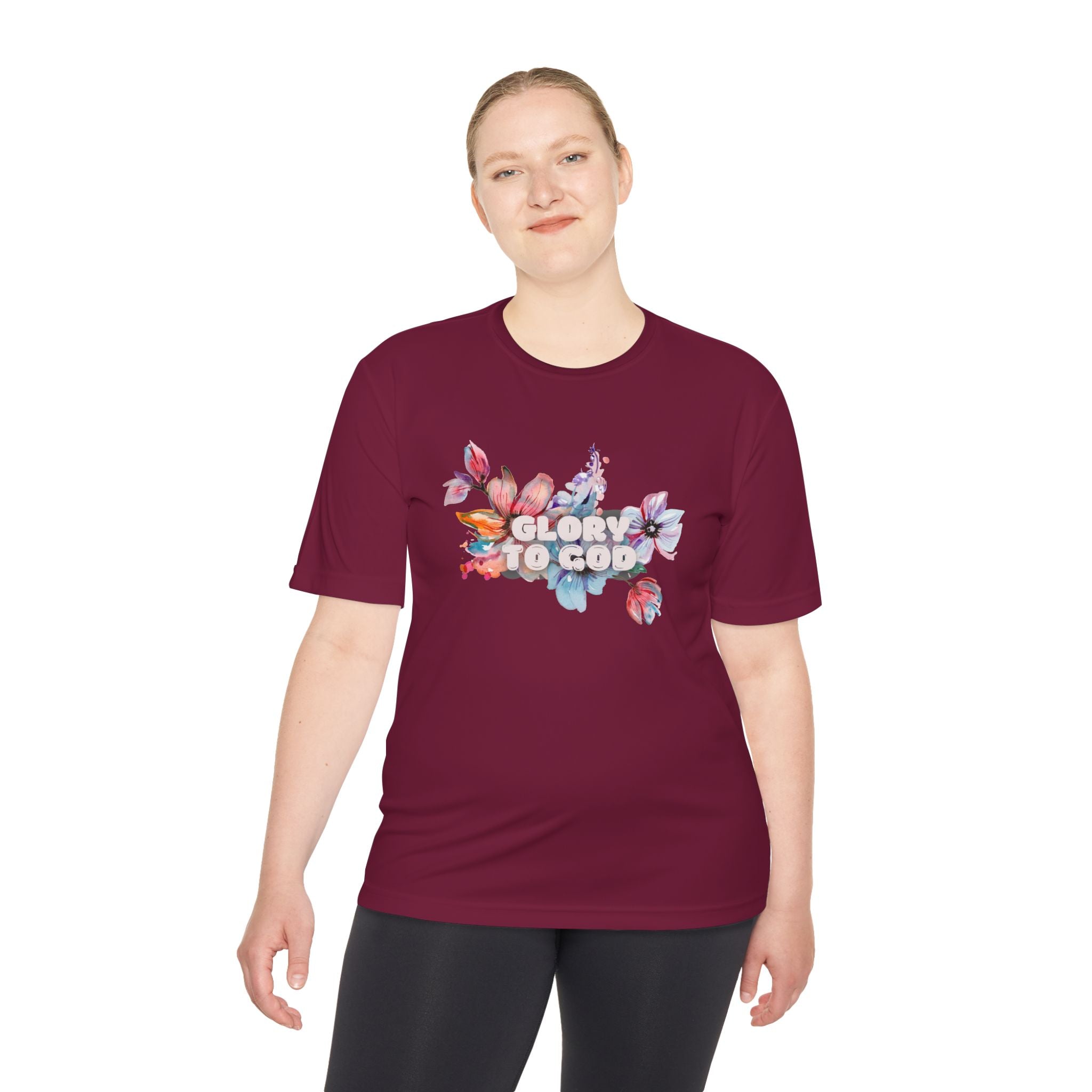 Collection of Women's Moisture Wicking Tee - 'Glory to God' Floral Design in a gallery layout