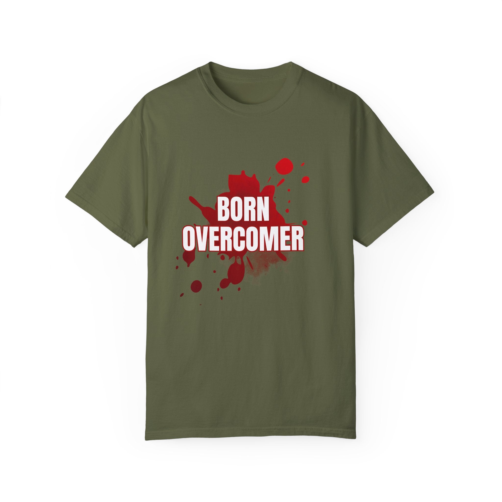 Collection of Born Overcomer Unisex Garment-Dyed T-shirt - Inspirational Tee for Motivated Individuals in a gallery layout