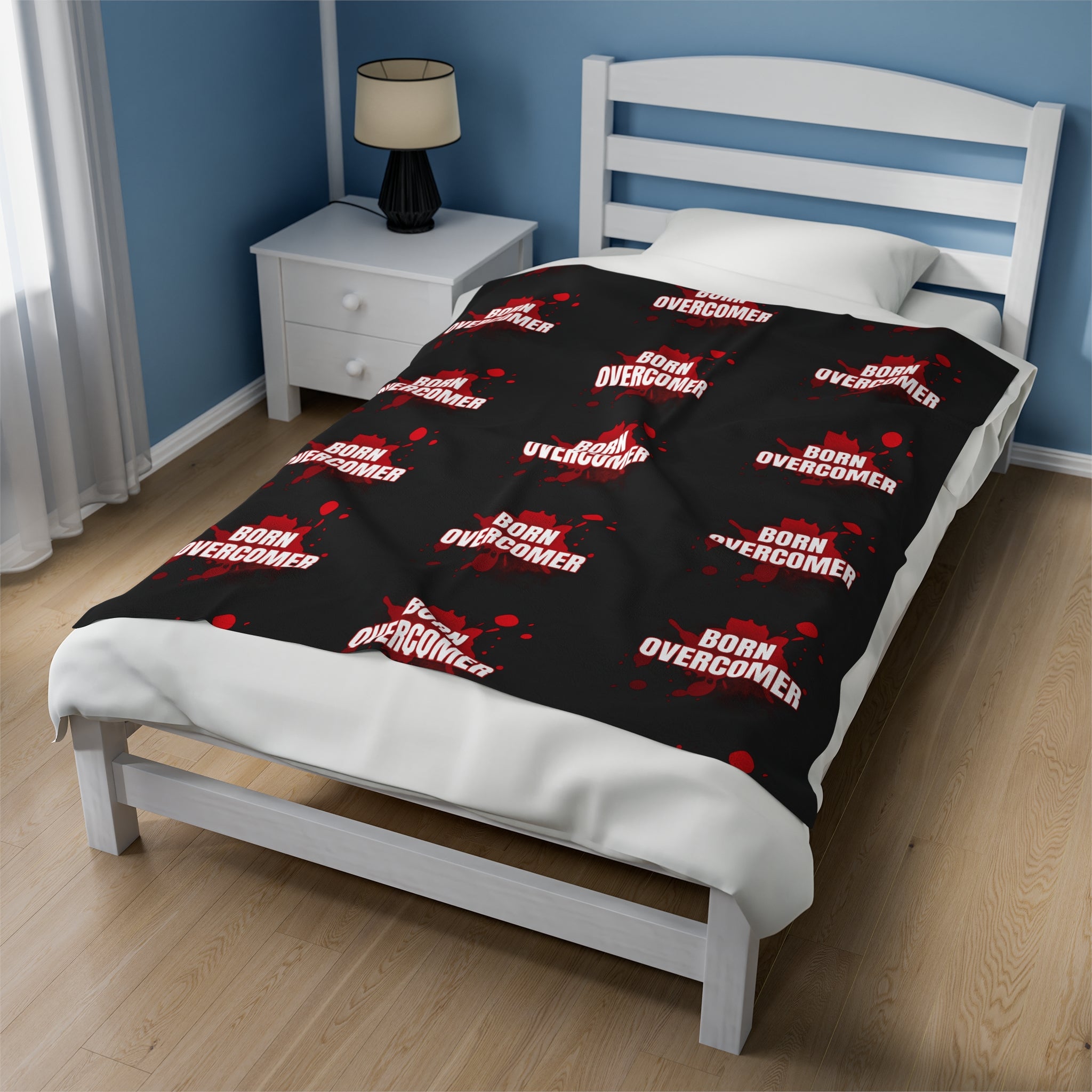 Collection of Inspirational Velveteen Plush Blanket - 'Born Overcomer' Design for Comfort and Motivation in a gallery layout