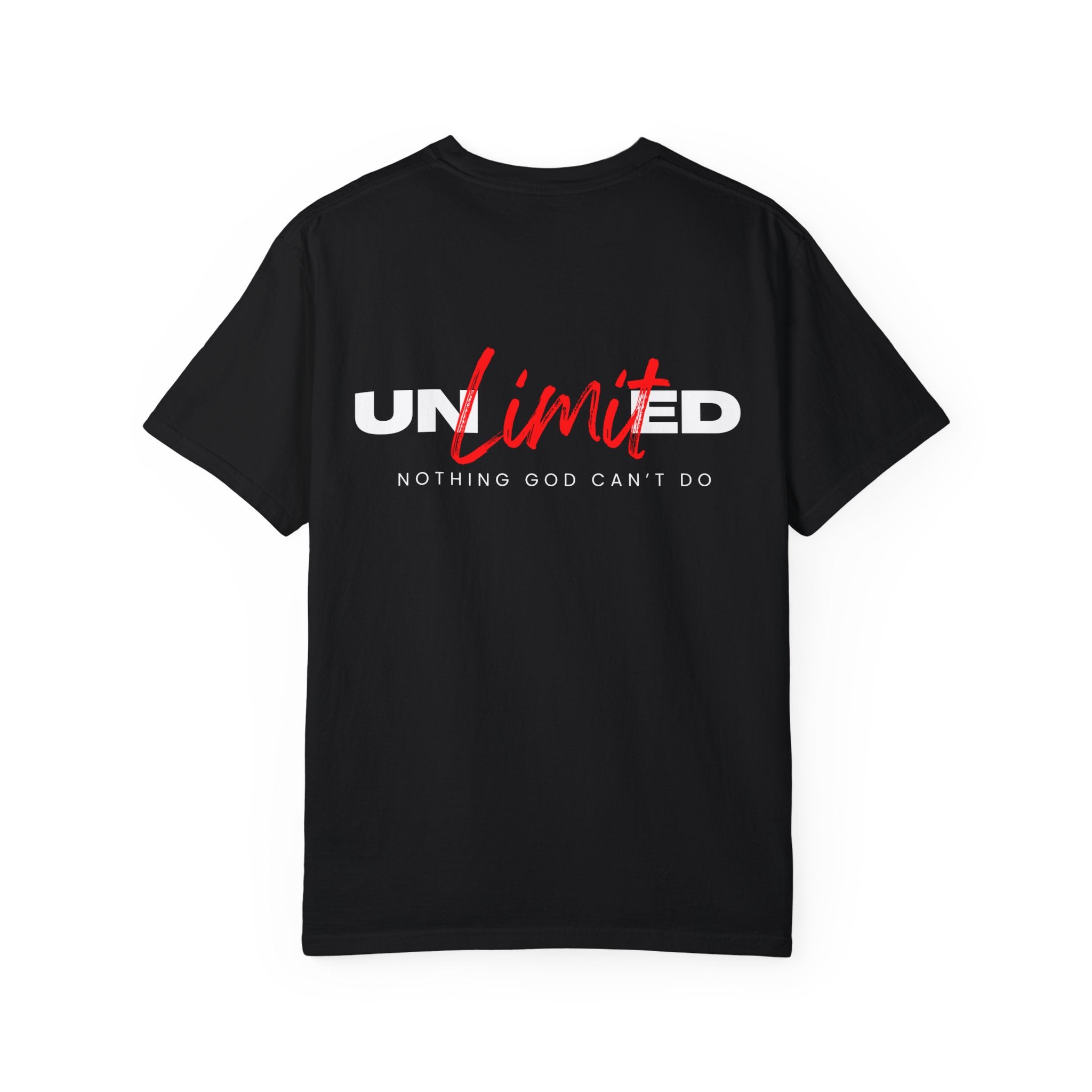 Collection of Unisex Garment-Dyed T-Shirt - "UNLIMITED: Nothing God Can’t Do" Inspirational Tee in a gallery layout
