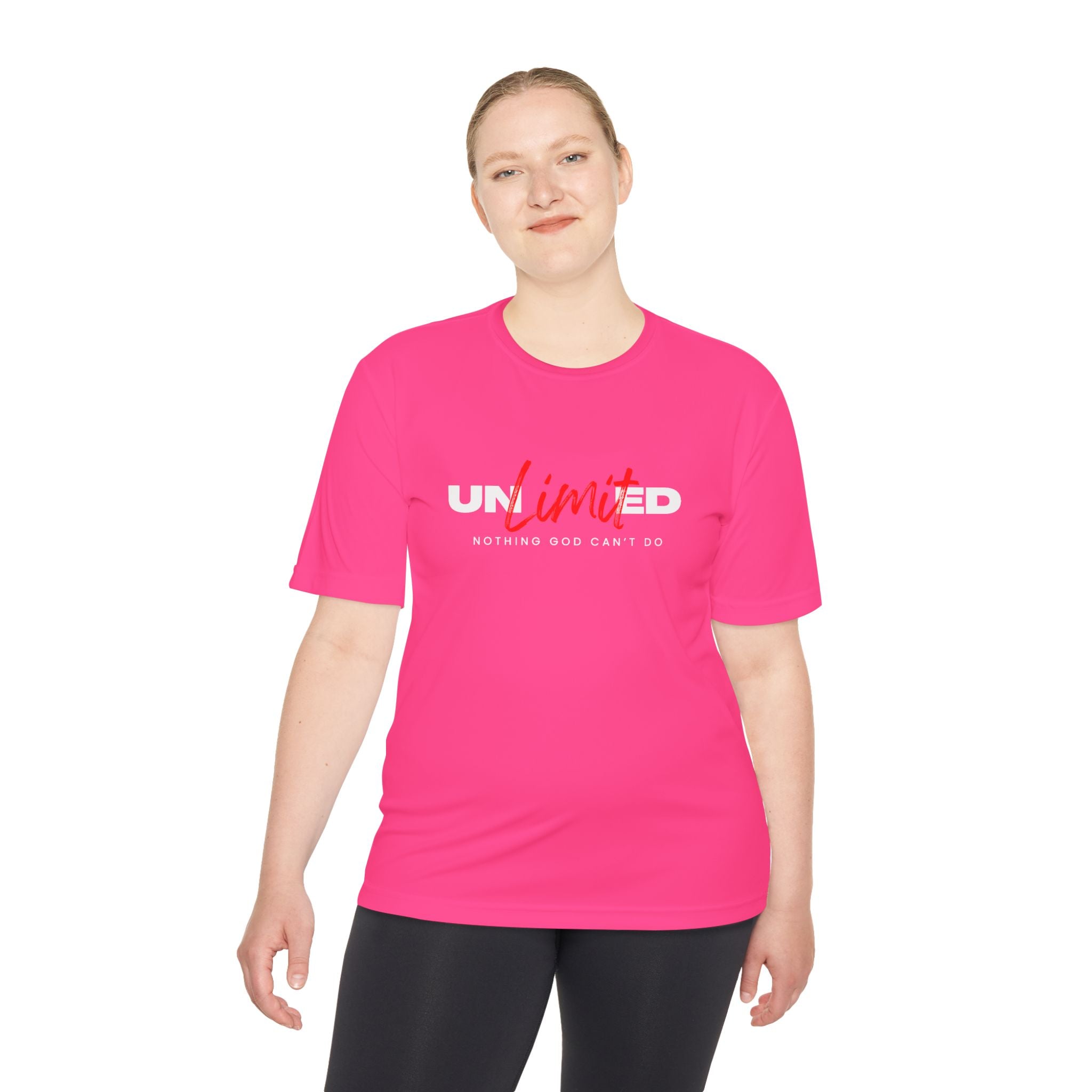 Collection of Unisex Moisture Wicking Tee - 'Unlimited' Inspirational Sportswear in a gallery layout