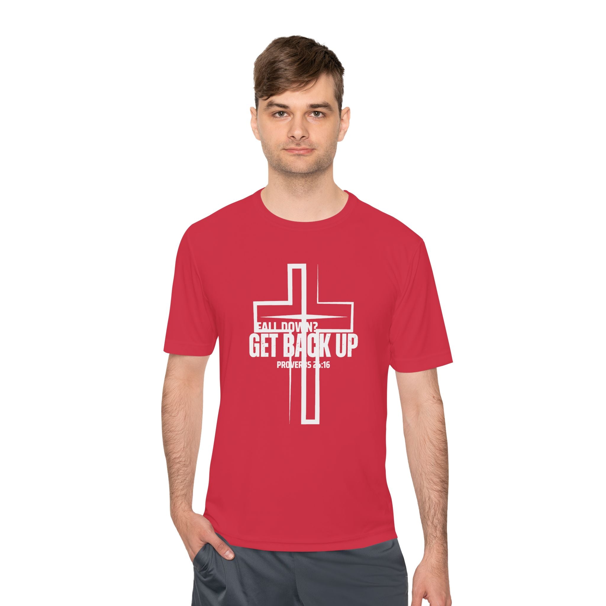 Collection of Unisex Moisture Wicking Tee - 'Get Back Up' Inspirational Christian Shirt in a gallery layout
