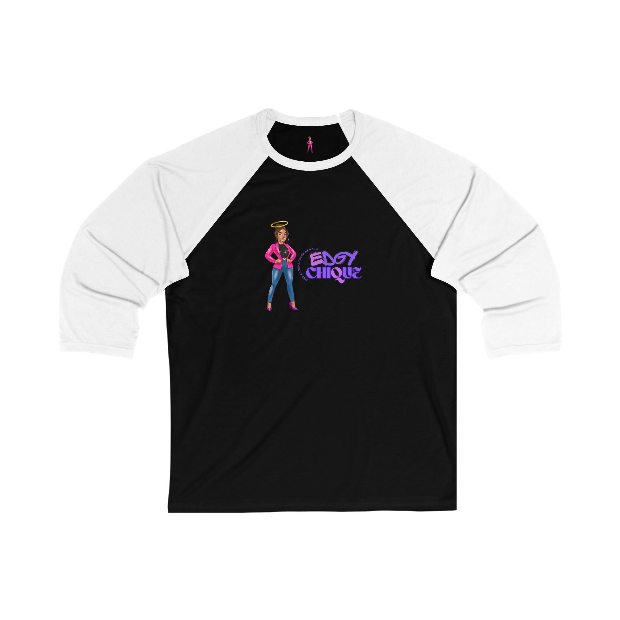 Collection of Edgy Chic 3/4 Sleeve Baseball Tee - Fashionable Chic Design for Casual Outings in a gallery layout