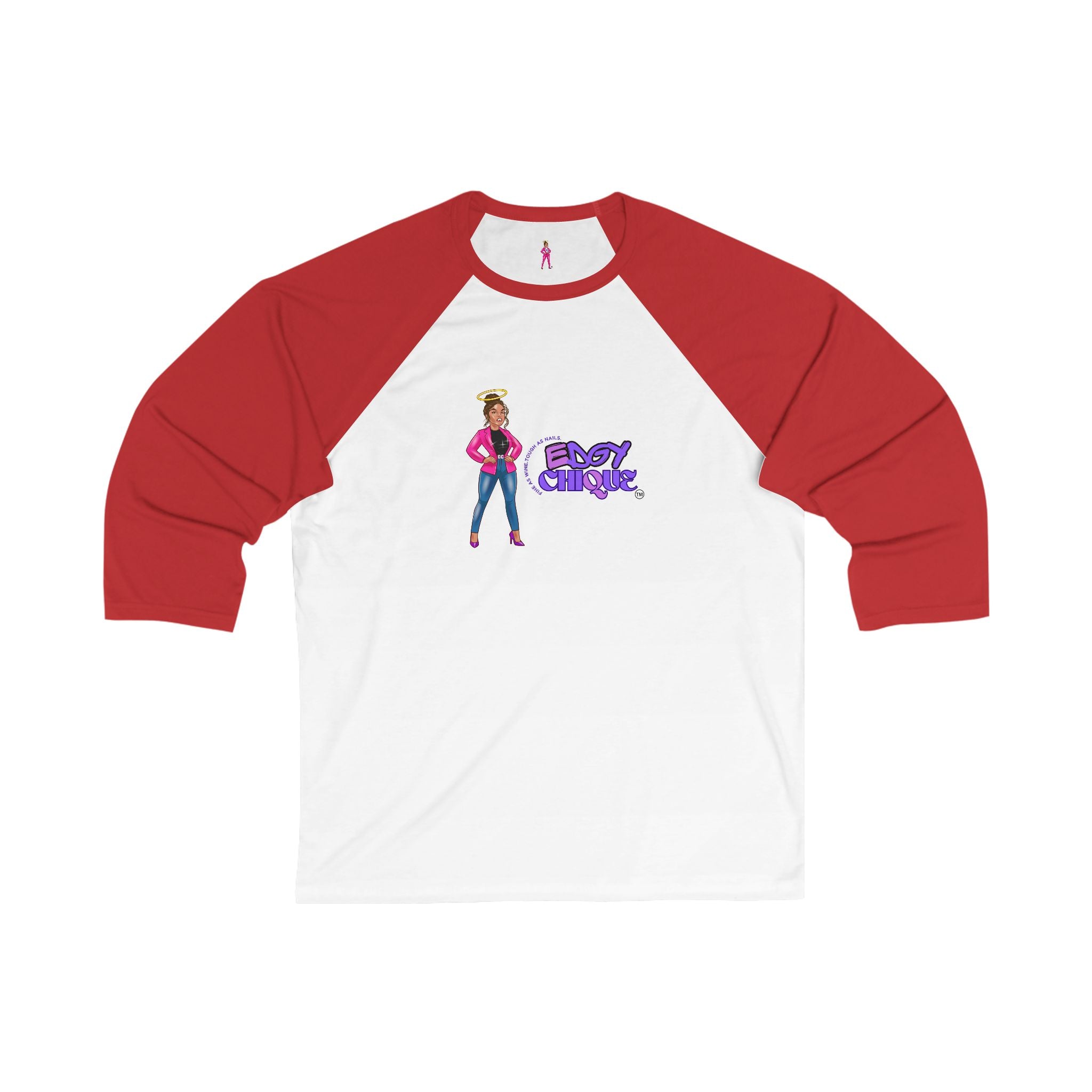 Collection of Edgy Chic 3/4 Sleeve Baseball Tee - Fashionable Chic Design for Casual Outings in a gallery layout