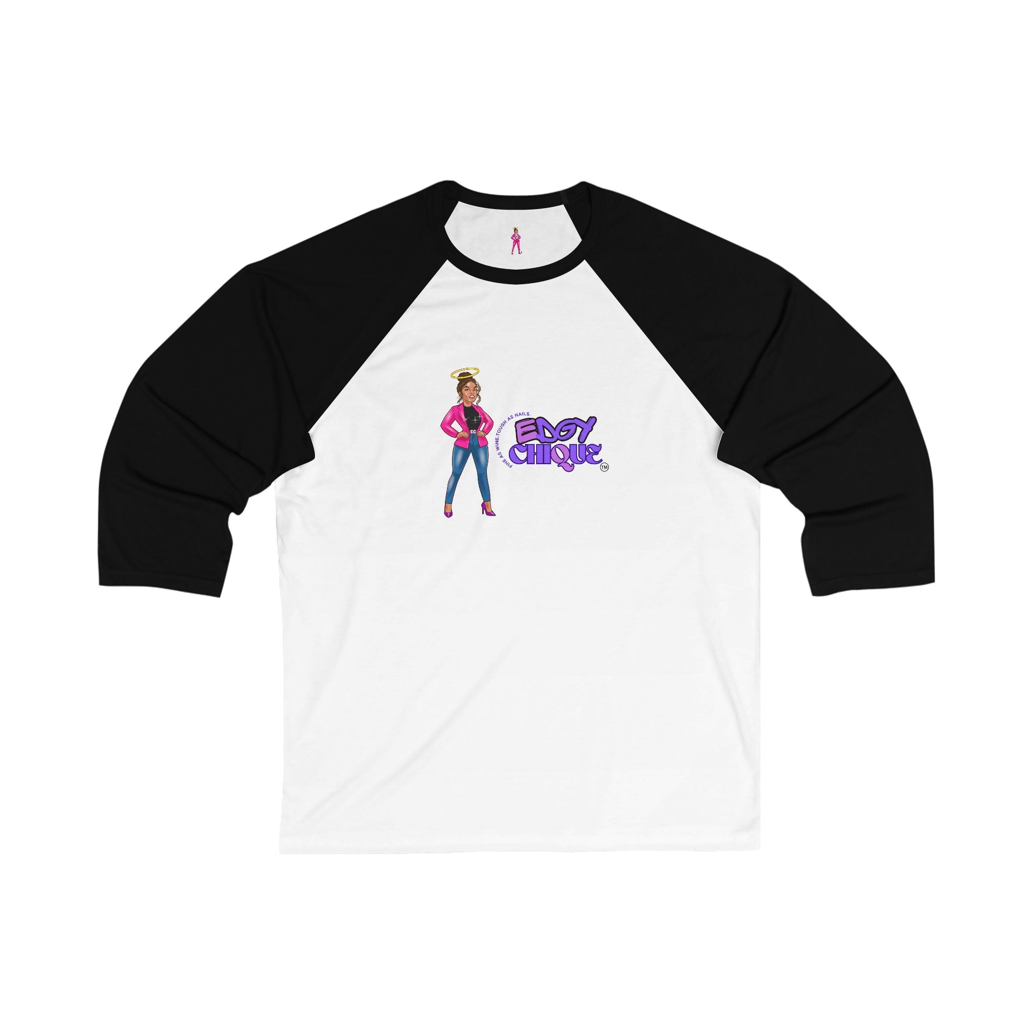 Collection of Edgy Chic 3/4 Sleeve Baseball Tee - Fashionable Chic Design for Casual Outings in a gallery layout