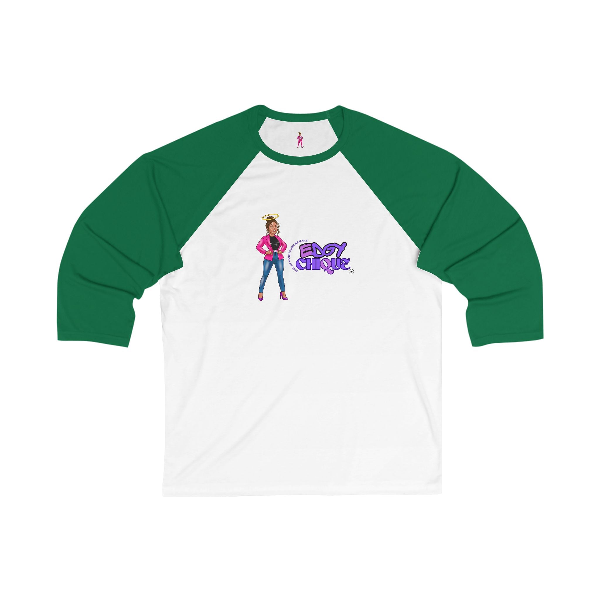 Collection of Edgy Chic 3/4 Sleeve Baseball Tee - Fashionable Chic Design for Casual Outings in a gallery layout