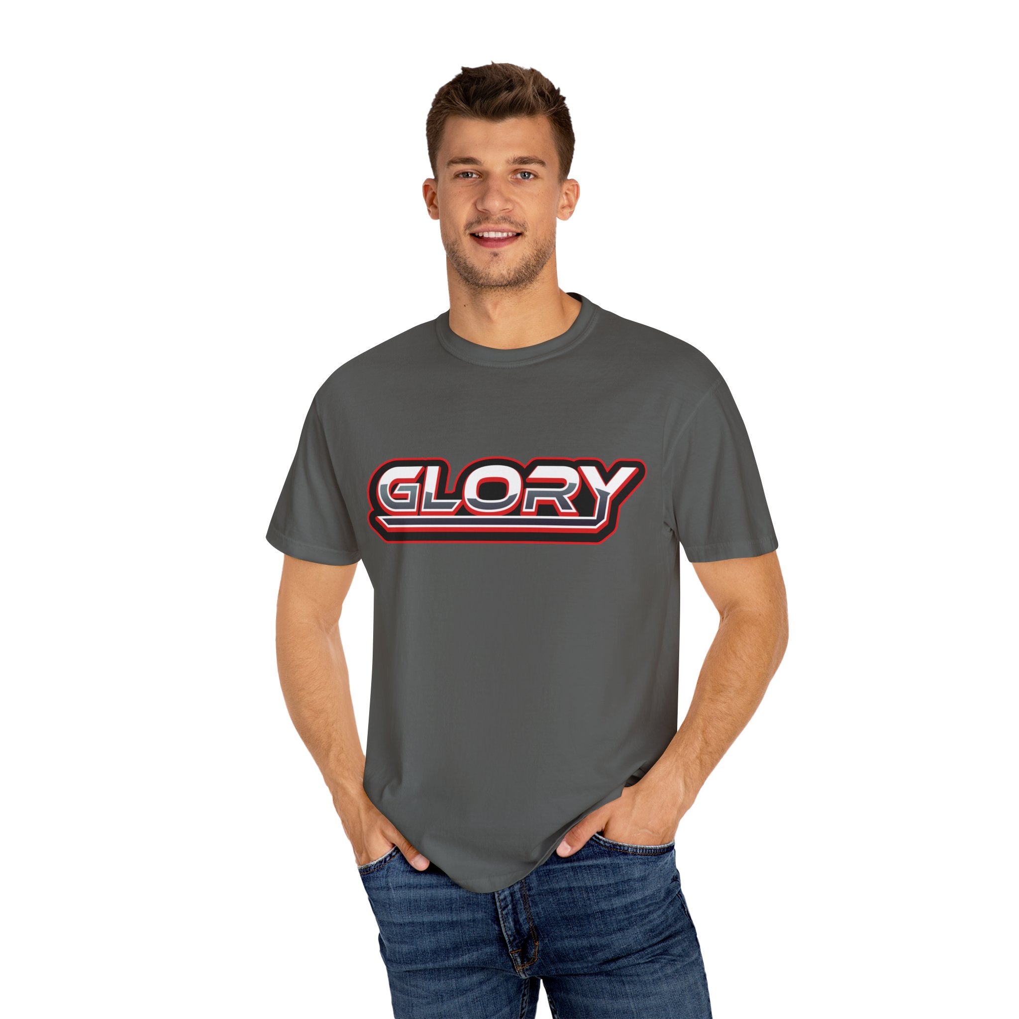 Collection of Unisex Garment-Dyed T-Shirt - 'GLORY' Graphic Tee for Everyday Wear in a gallery layout