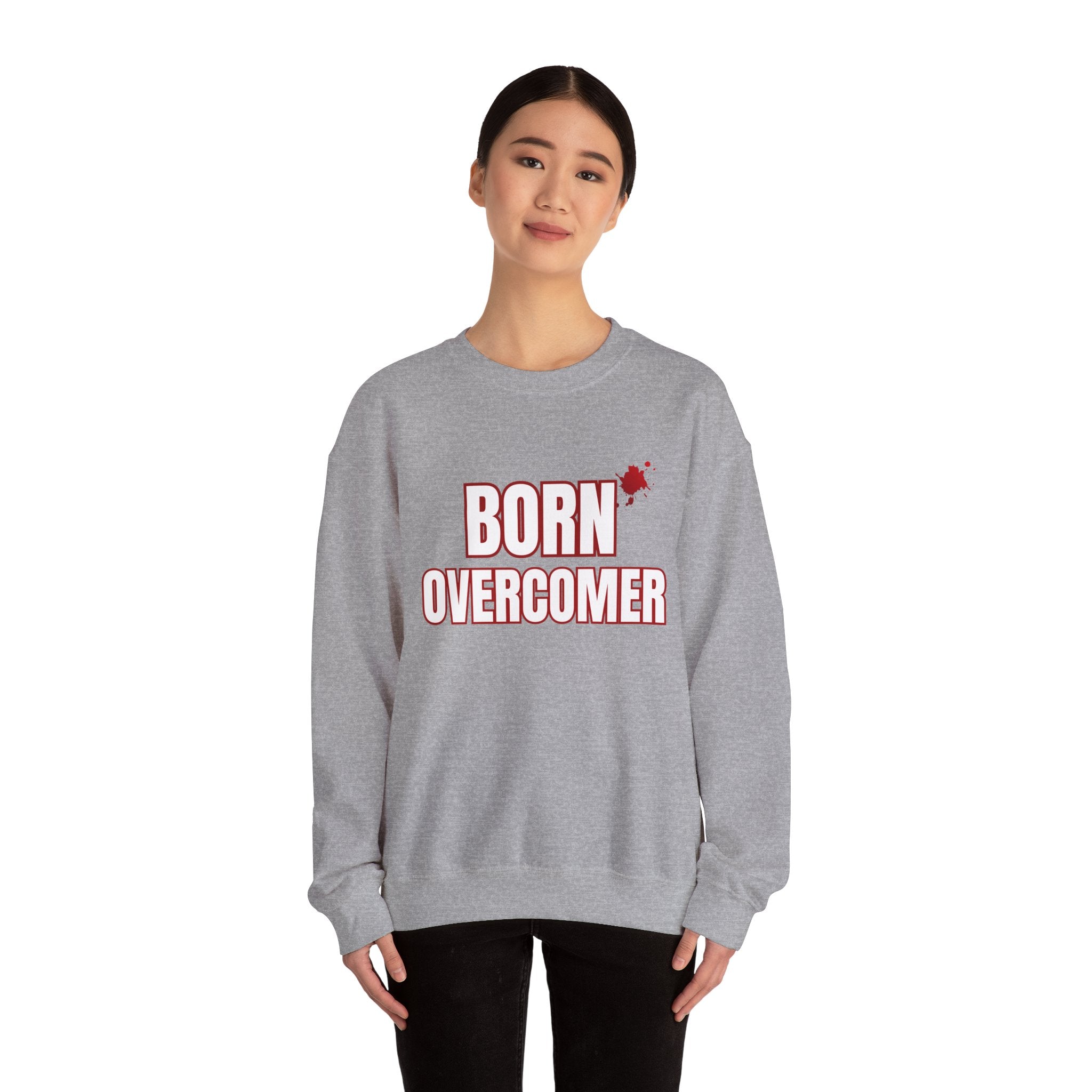 Collection of Born Overcomer Unisex Heavy Crewneck Sweatshirt - Motivational Casual Wear in a gallery layout