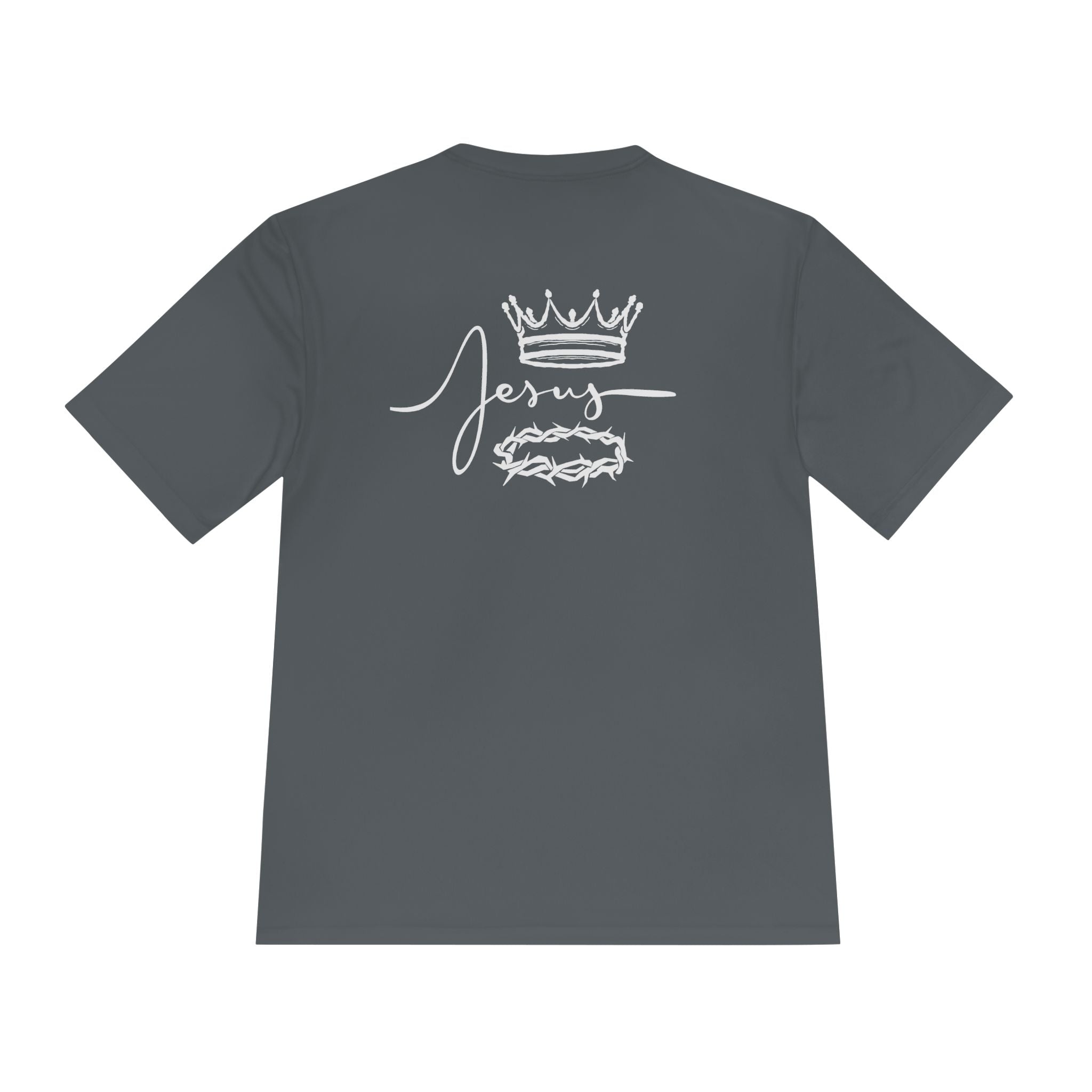 Collection of Faith-Inspired Unisex Moisture Wicking Tee - 'Jesus' Crown Design in a gallery layout
