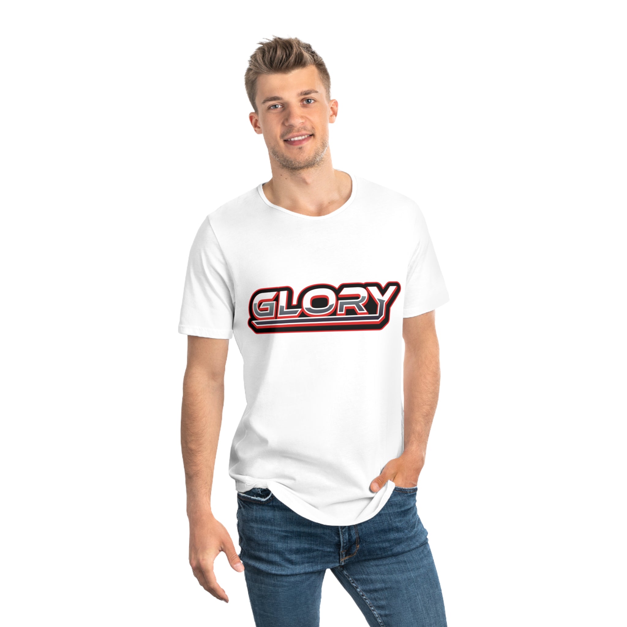 Collection of Men's 'GLORY' Jersey Curved Hem Tee - Trendy Athletic Top for All Occasions in a gallery layout