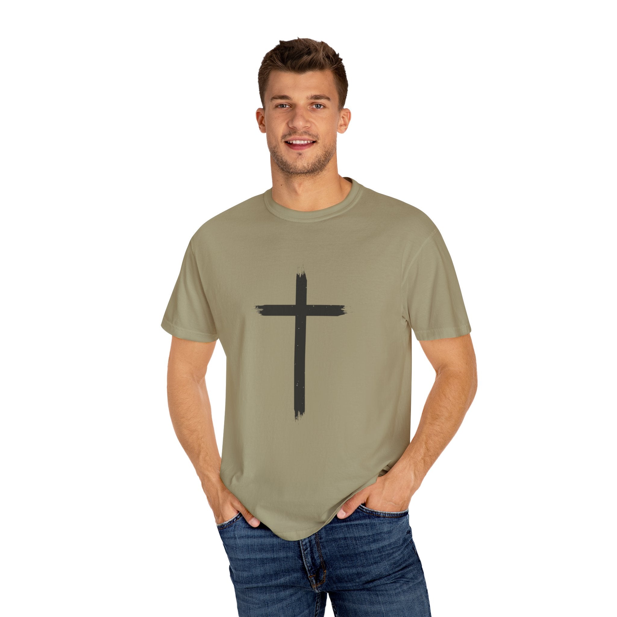 Collection of Unisex Garment-Dyed T-Shirt with Cross Design - Faith-Inspired Apparel in a gallery layout