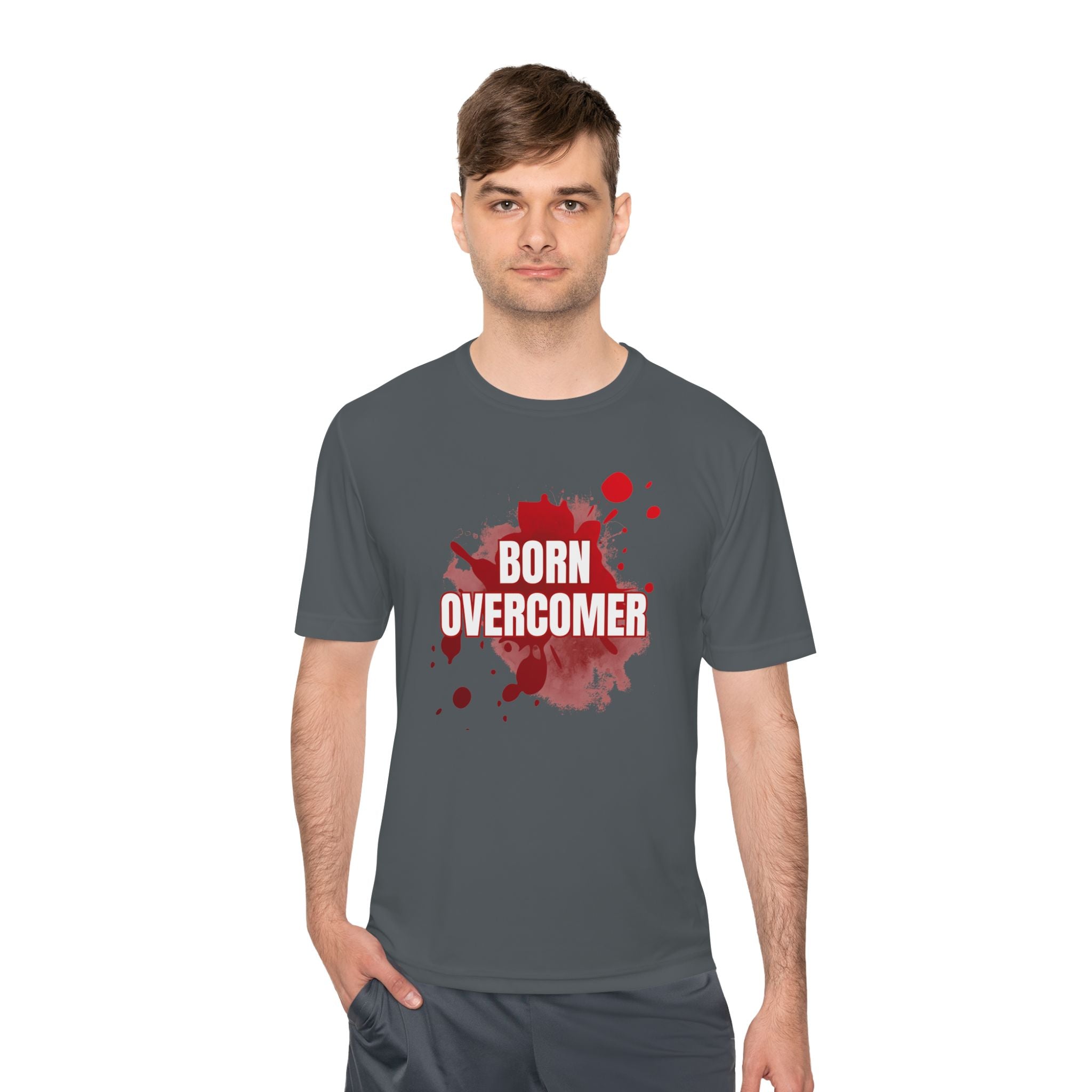 Collection of Born Overcomer Unisex Moisture Wicking Tee - Motivational Fitness Shirt in a gallery layout