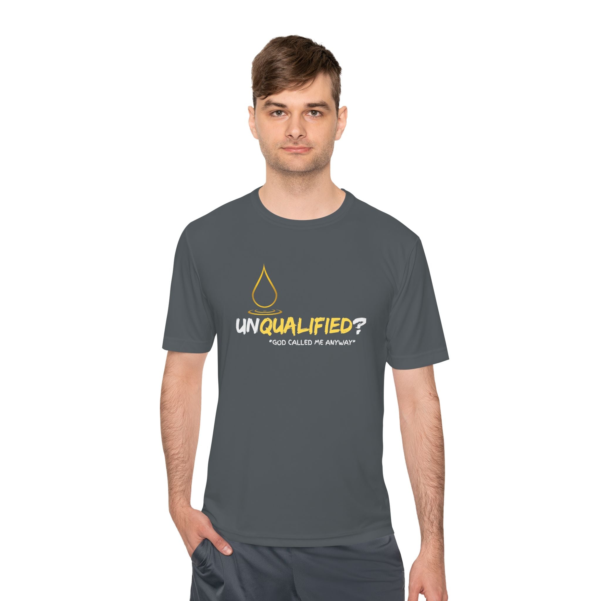 Collection of Unisex Moisture Wicking Tee - 'UNQUALIFIED?' Performance Shirt for Athletes in a gallery layout