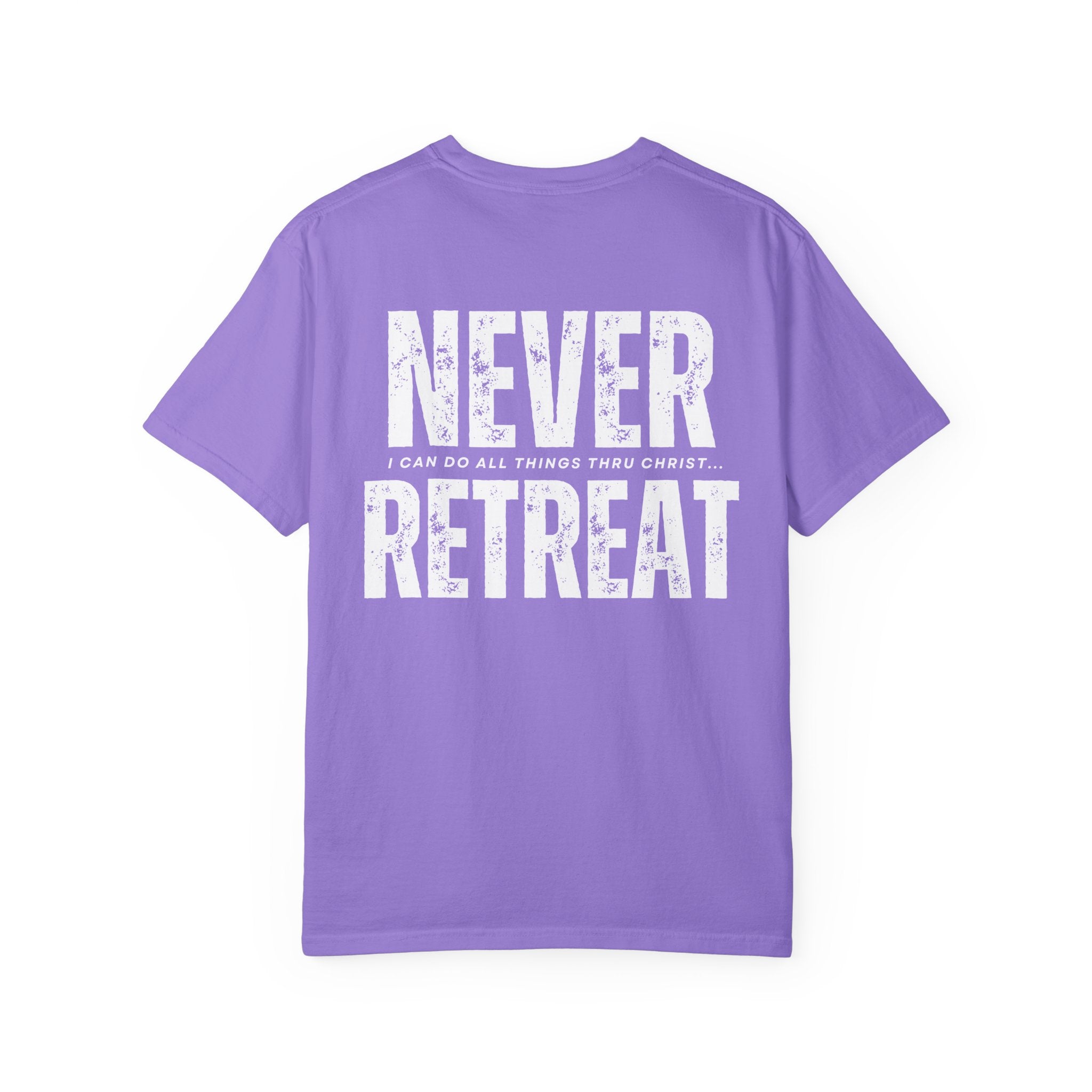 Collection of Never Retreat Shirt for Everyday Wear, Stylish Graphic Tee, Perfect for Gifts, Summer Outfits, Celebrations in a gallery layout