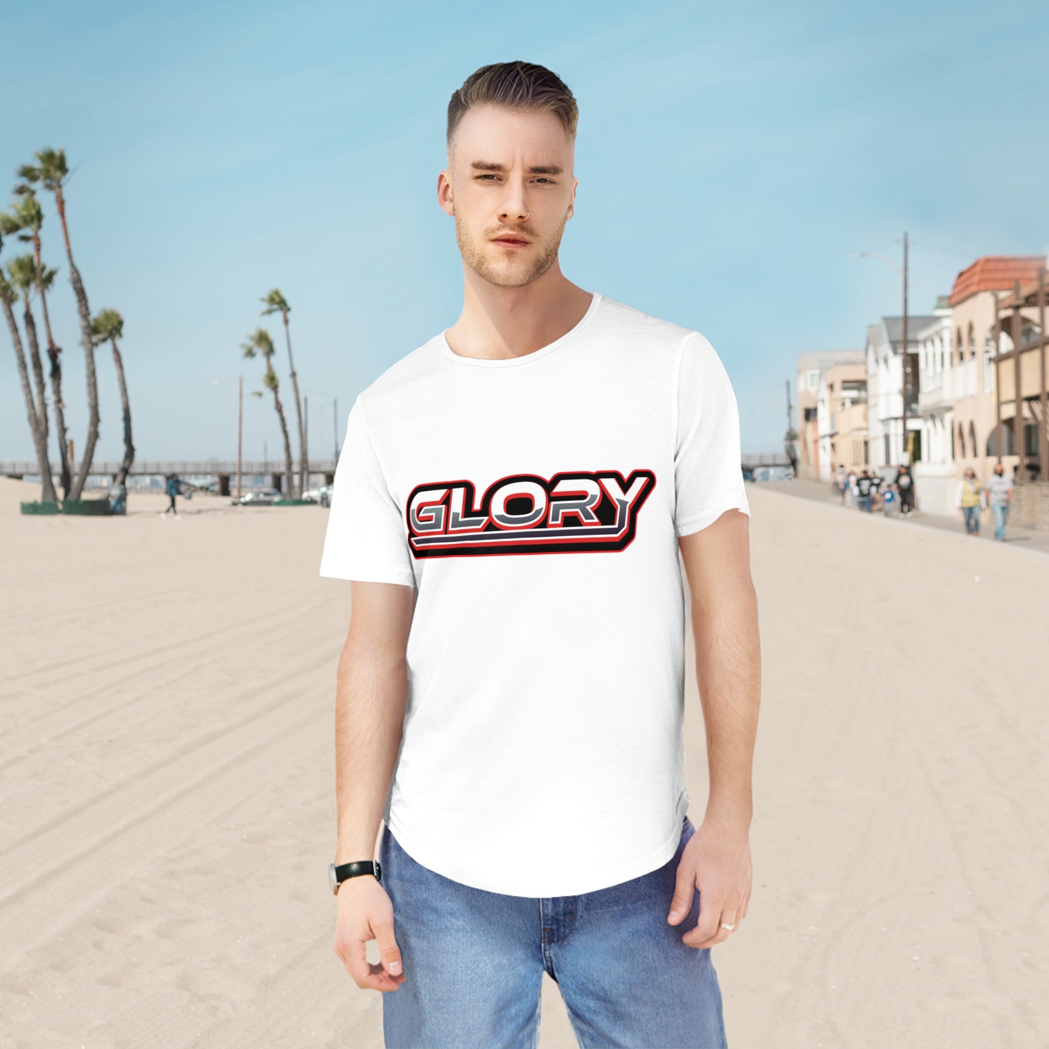 Collection of Men's 'GLORY' Jersey Curved Hem Tee - Trendy Athletic Top for All Occasions in a gallery layout