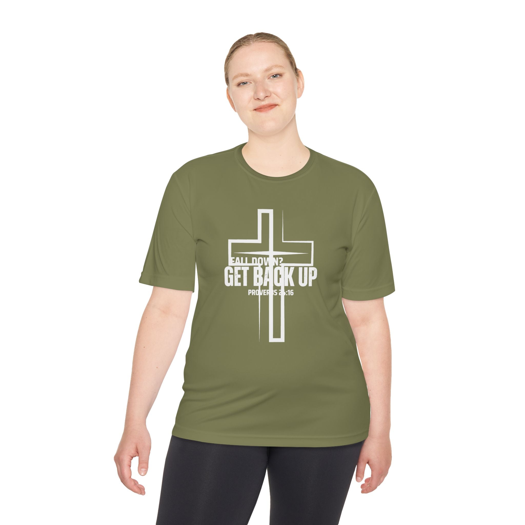 Collection of Unisex Moisture Wicking Tee - 'Get Back Up' Inspirational Christian Shirt in a gallery layout
