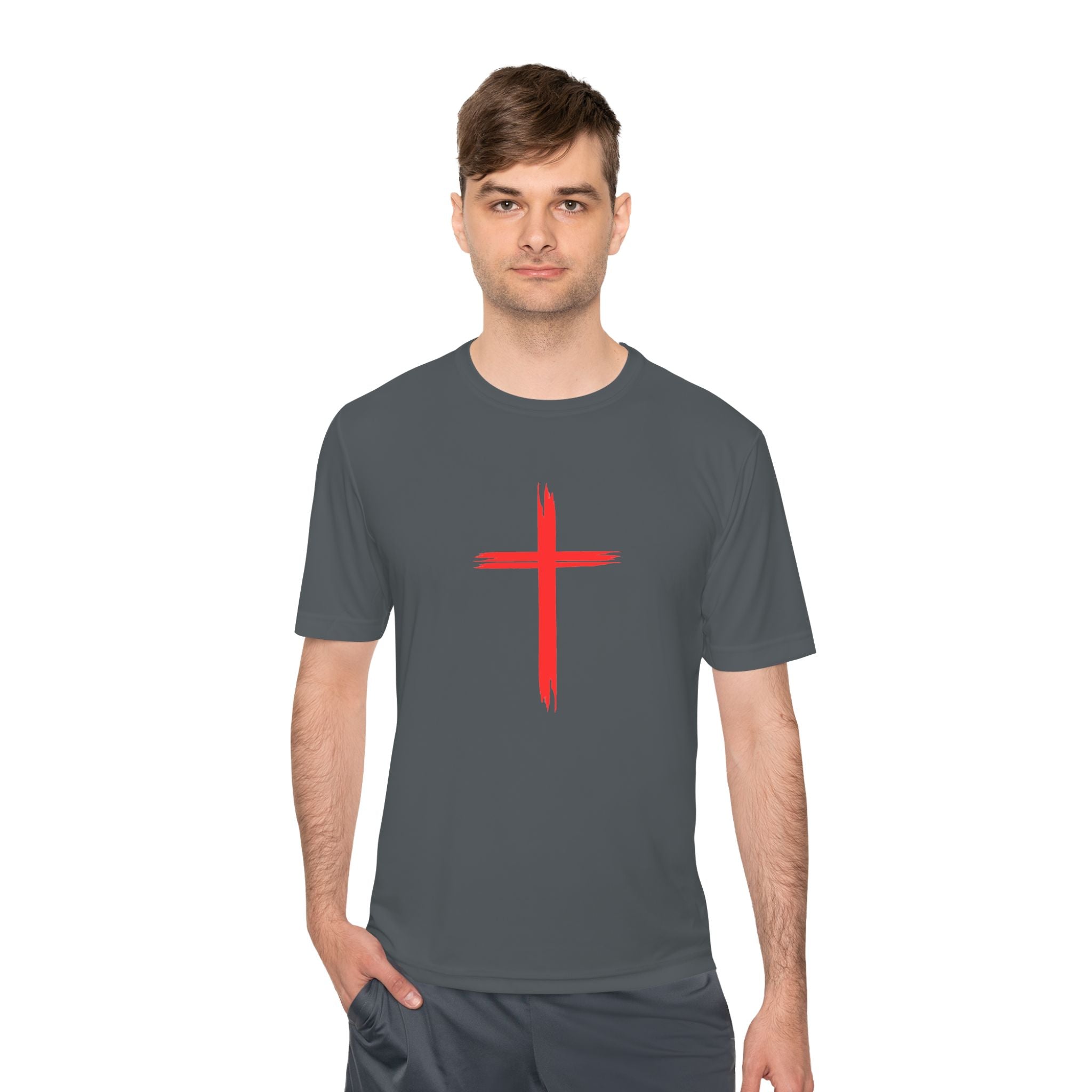 Collection of Unisex Moisture Wicking Tee - Cross and Heart 316 Design in a gallery layout