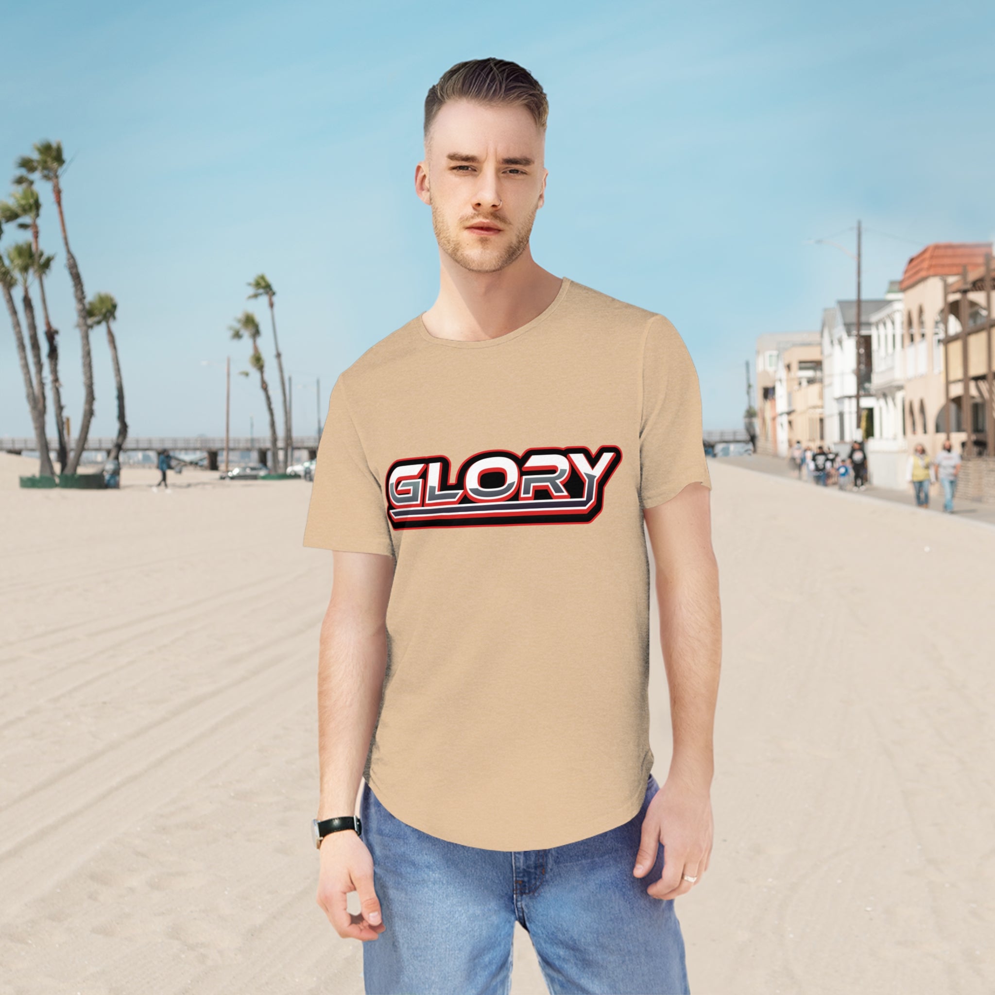 Collection of Men's 'GLORY' Jersey Curved Hem Tee - Trendy Athletic Top for All Occasions in a gallery layout