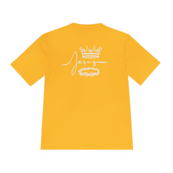 Collection of Faith-Inspired Unisex Moisture Wicking Tee - 'Jesus' Crown Design in a gallery layout