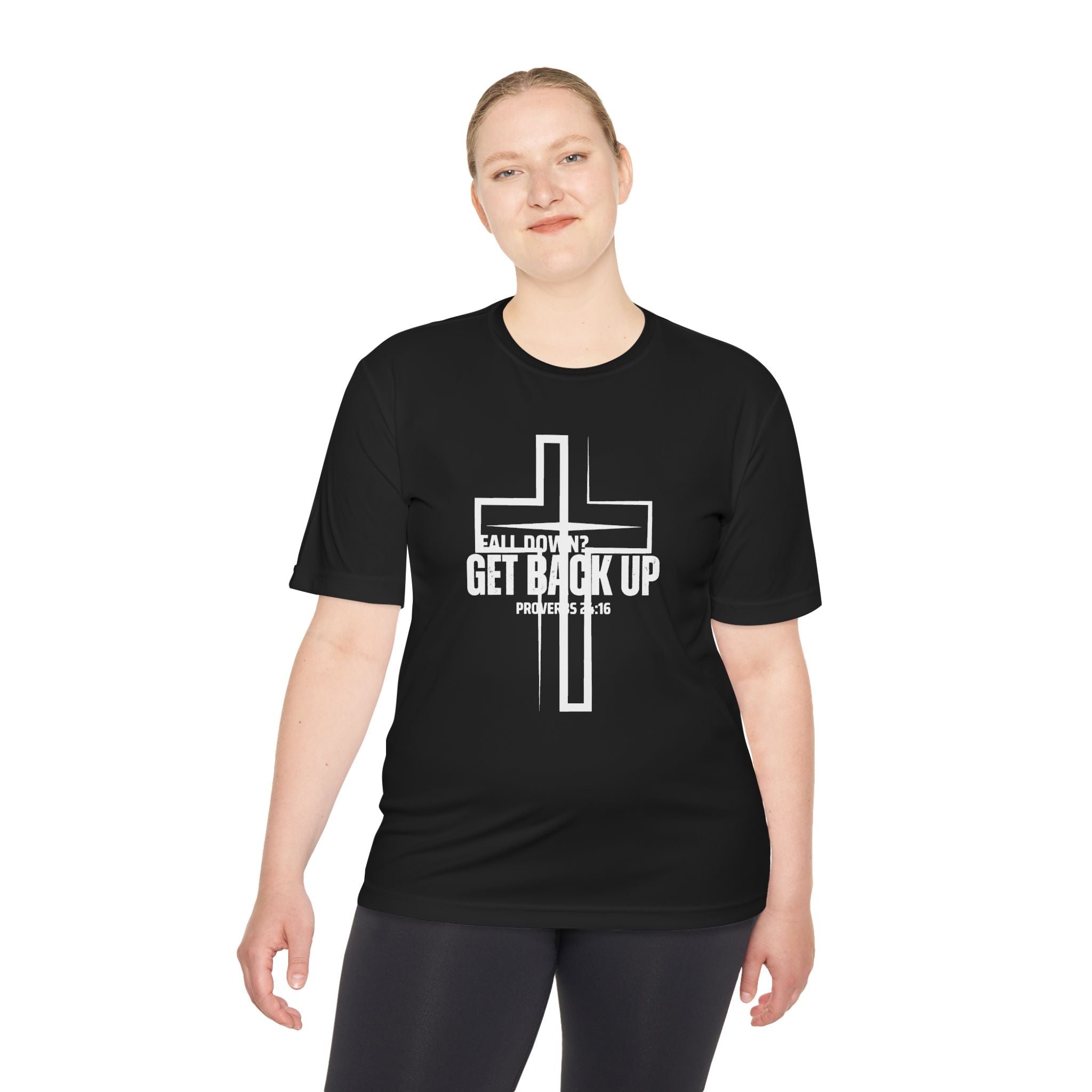 Collection of Unisex Moisture Wicking Tee - 'Get Back Up' Inspirational Christian Shirt in a gallery layout